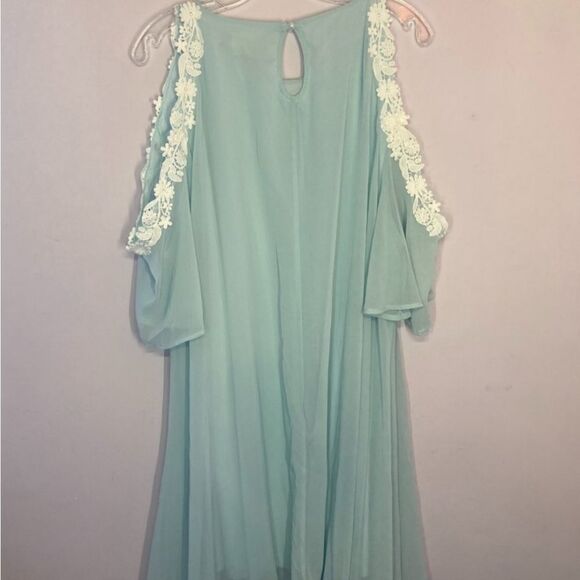 NWT Aofur Boho Chiffon Mini Dress, Cold Shoulder Crochet Lace Tunic - Picture 9 of 11